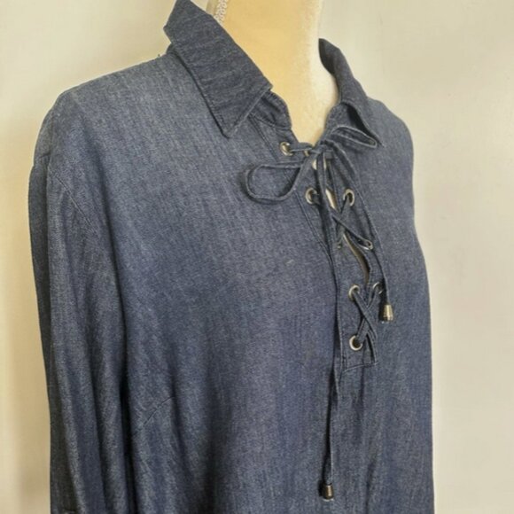 LANE BRYANT Smock Tunic 22/24 Plus Dark Chambray Denim Artist - Picture 2 of 6